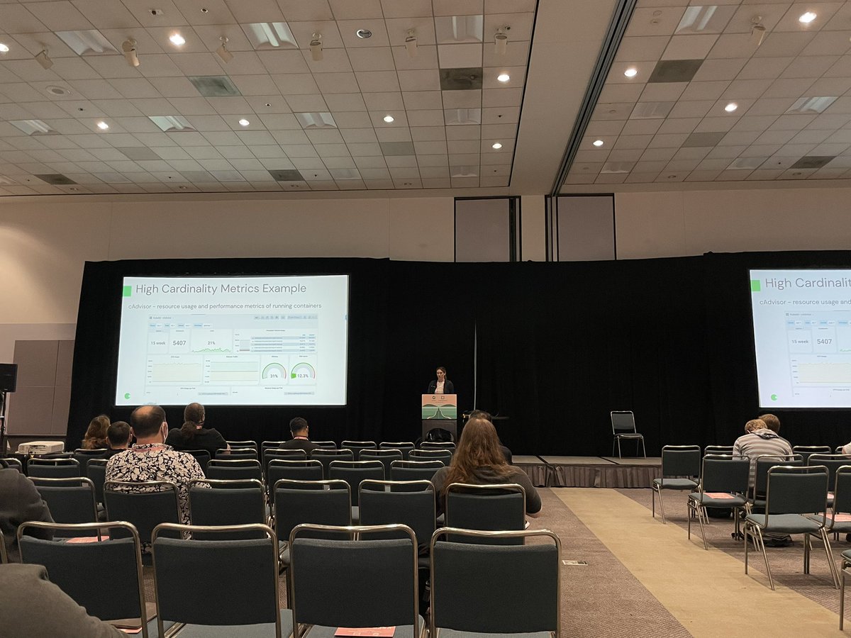 Watching <a href="/gibbscullen/">gibbscullen</a> drop some metrics aggregation knowledge at #KubeConNA!