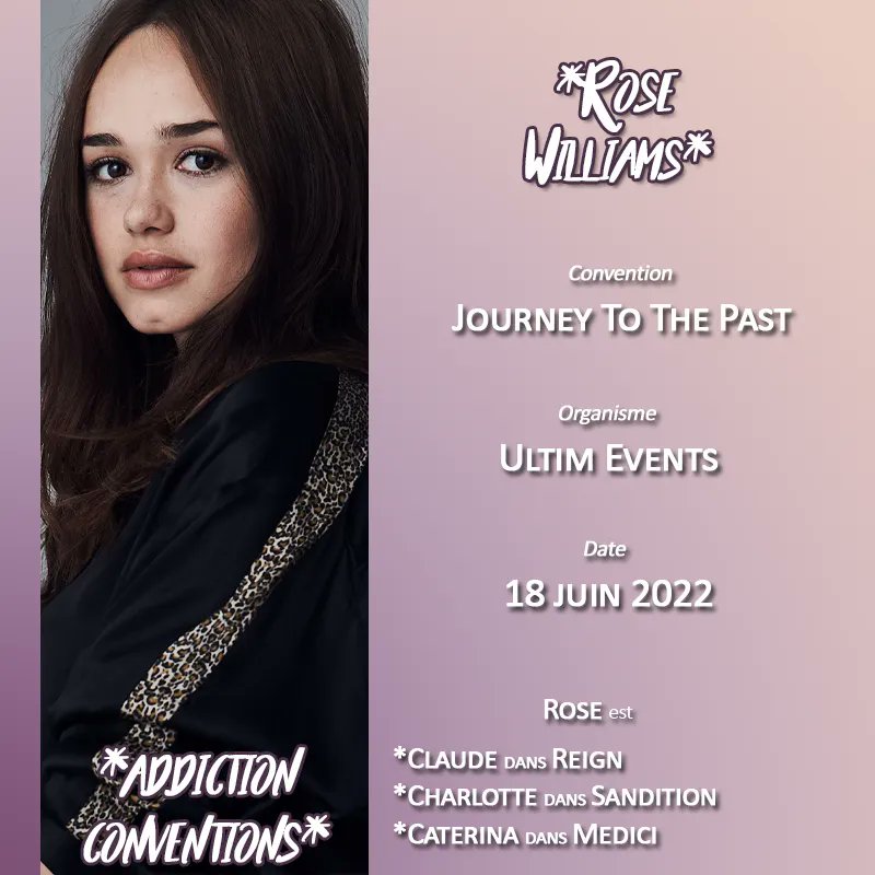 AddictionConv's tweet photo. Rose Williams (#Reign) sera à la #JTTP de @ultimeventz. https://t.co/AawuCvl6S0