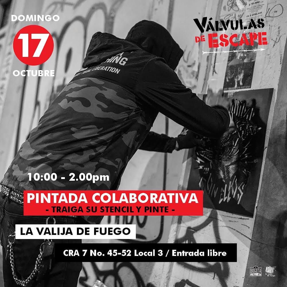 Este fin de semana estaremos presentando el libro VÁLVULAS DE ESCAPE editado por <a href="/bogotastreetart/">Bogotá Street Art</a> y <a href="/LaValijadeFuego/">La Valija de Fuego</a>. Una publicación que reúne 20 años de esténcil callejero en Bogotá. Los esperamos.