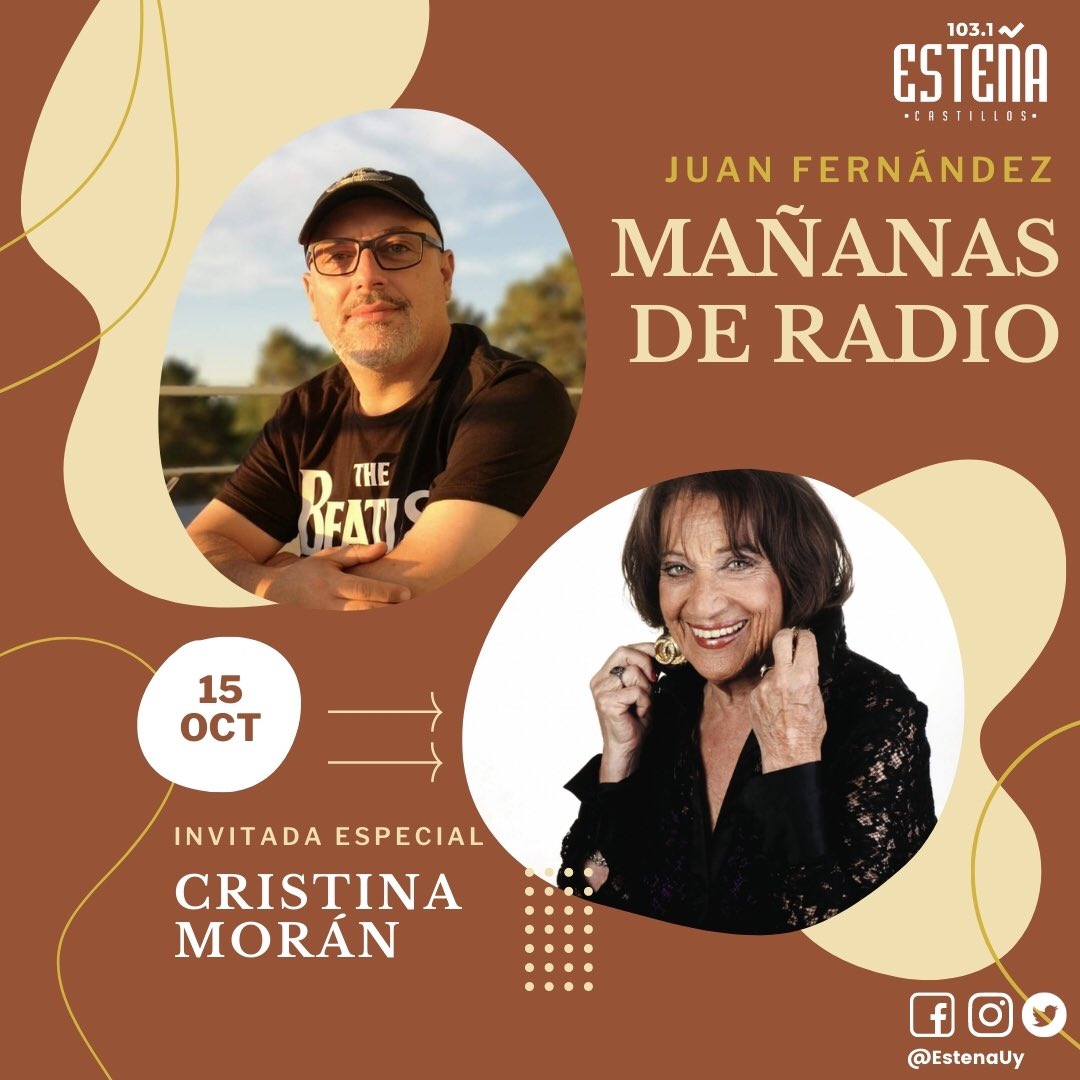 EstenaUy's tweet photo. Mañana Juan recibe a Cristina en Mañanas de Radio. https://t.co/hd77yfBuBw