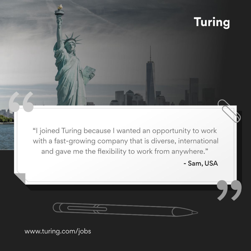 turingcom's tweet photo. This time in our #LifeAtTuring series 👨💻, Sam from the #UnitedStates shares what's it like to work with people from different countries at Turing & talks about how remote work has helped him to be more productive. 📈
➡️ https://t.co/cKHql1aMBj