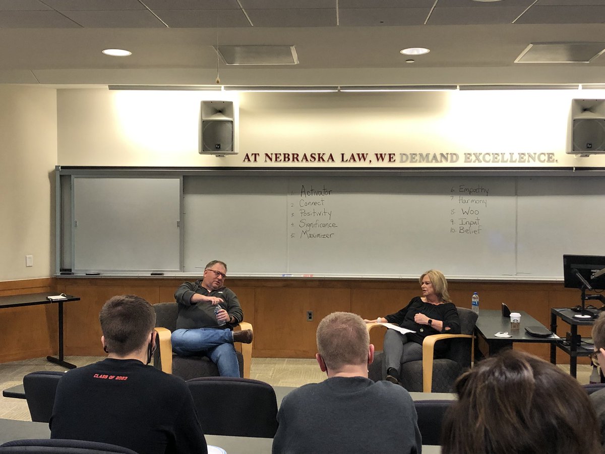 UNLCollegeofLaw's tweet photo. Thank you to alumnus @JackMitchellLNK, ’03, for joining us today for a conversation on strengths and using your natural talents. And,  Happy Birthday to our strengths consultant (and Jack’s mom) @Roseliesveld! #NELaw https://t.co/hnX2ojr7mM