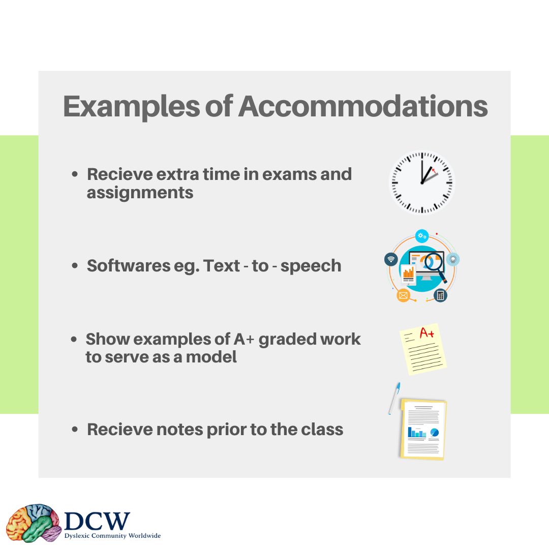 dyslexic_cw's tweet photo. Accommodations are adjustments made in a student’s education depending on their needs to allow them to demonstrate knowledge, skills and abilities that will help them reach their full potential.

#accommodation #dyslexia #school #DyslexiaAwarenessMonth https://t.co/DK8oqBpHqe