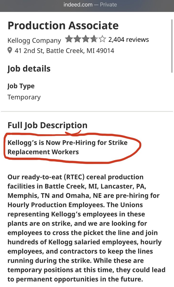 Salem4Congress's tweet image. Kellogg’s is openly “pre-hiring for strike replacement workers” who will “cross the picket line”.

Don’t cross the picket line. Protect the unions. Protect the workers.