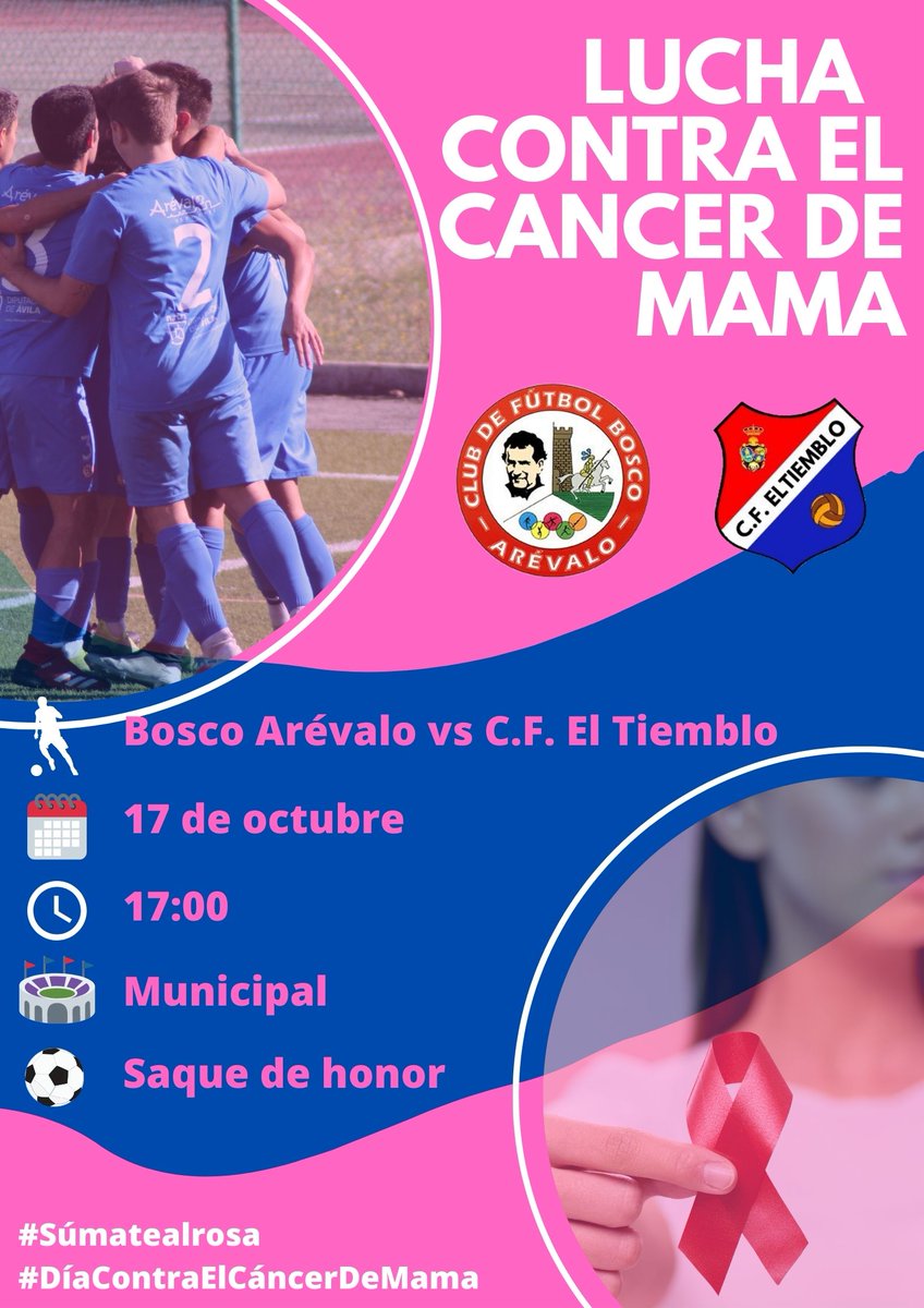#SúmateAlRosa 
📆17 de octubre 
⏰17:00
⚽️El Tiemblo