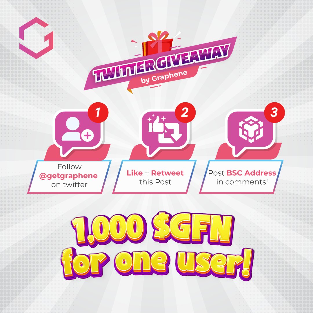 GetGraphene's tweet photo. 💎Another Day... Another #Giveaway on #BSC!!💎

💰One user will receive 1,000 $GFN... FREE!!💰 

👇Want to win it?... Do this!👇

1⃣Follow @GetGraphene 
2⃣Like + Retweet this post
3⃣Post your #BSC address in the comments section below!

...That's all you need to do!!! 🚀 https://t.co/IEAVQhsNNZ