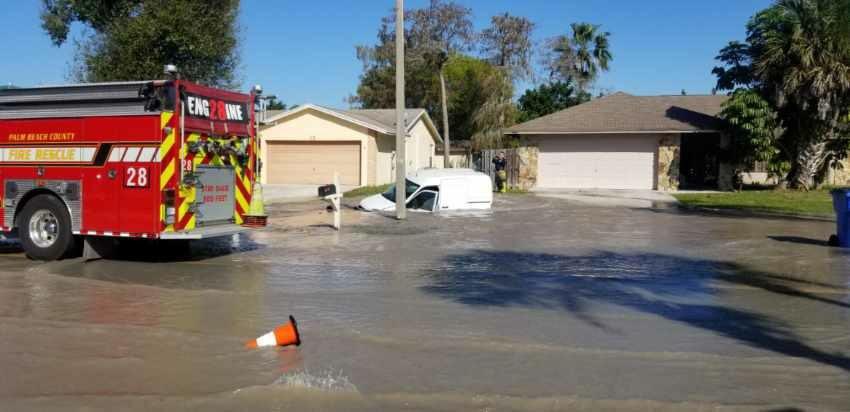 PBCFR's tweet photo. Congratulations to #Station28 for winning a PBCFR #LifeSavingAward for a call that started out with a vehicle striking a fire hydrant & ended with a rescue from a sinking car. #Engine28 and #Rescue28 rescued a person from inside the van before it went further into the water. https://t.co/w5fOTH7HbC