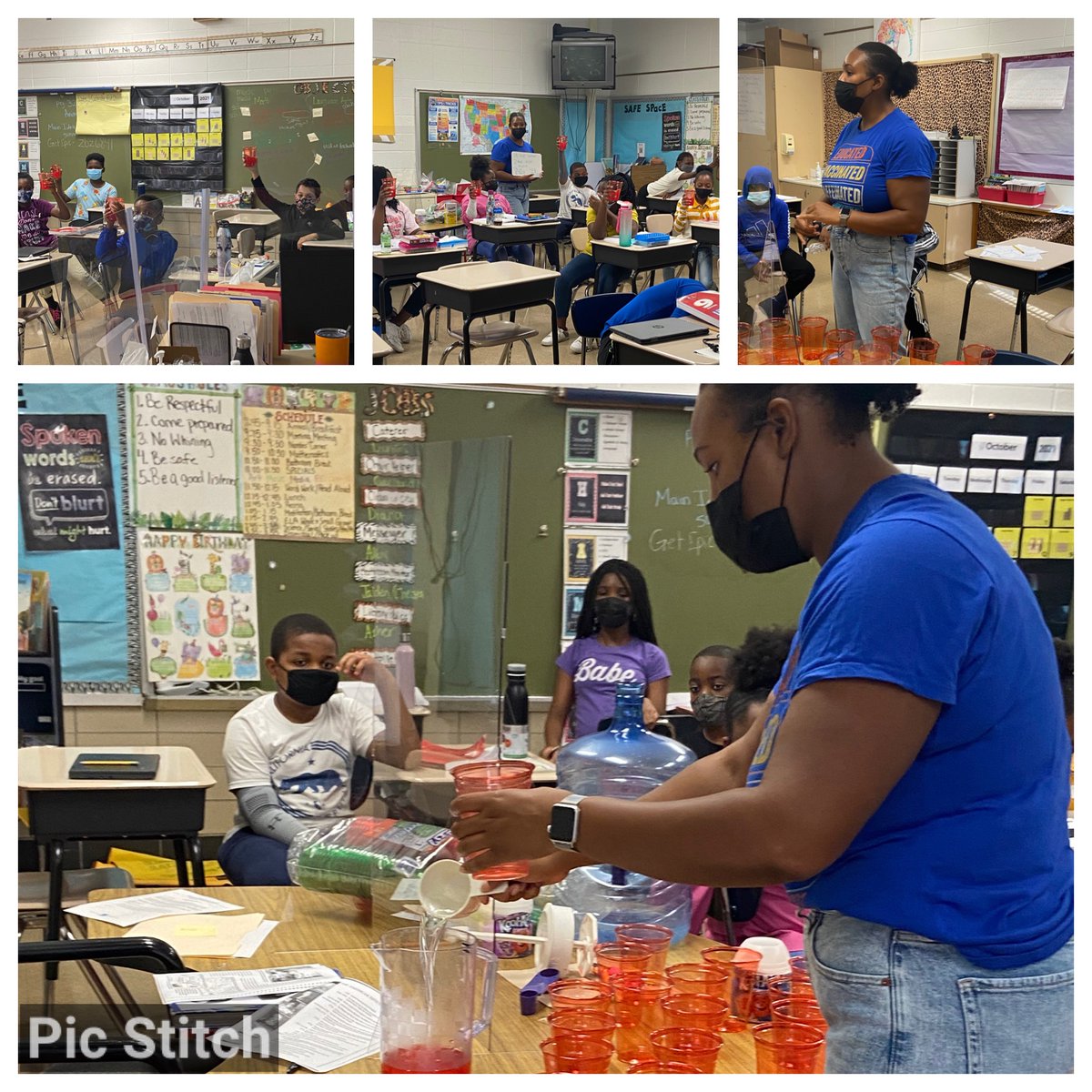Today we learned about equivalent ratios in recipes so of course we had to make Koolaid! If you double or triple a recipe it will taste the same but you will have more! Who said math can’t be fun? <a href="/nashaeb/">Dr. Nashae Bennett</a> <a href="/fayfayallday1/">Fay Davenport</a> <a href="/HernwoodES/">Hernwood Elementary</a> <a href="/spoland123/">Mrs. Poland</a>