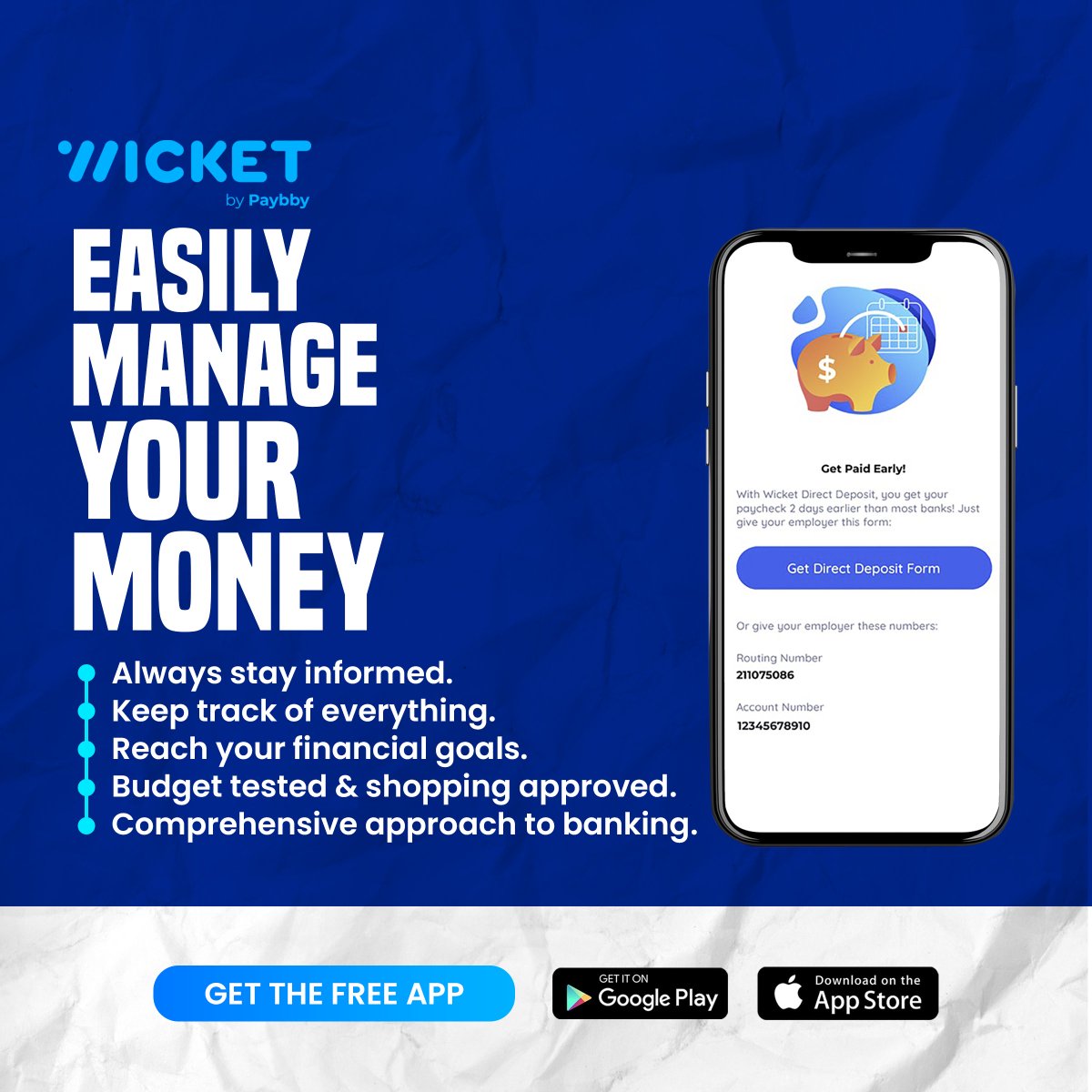With Wicket Banking, you can easily manage your money everywhere you go!

Download the app at hubs.li/H0Zp2R90 to explore on awesome features!

#wicket #wicketbanking #paybby #onlinebanking