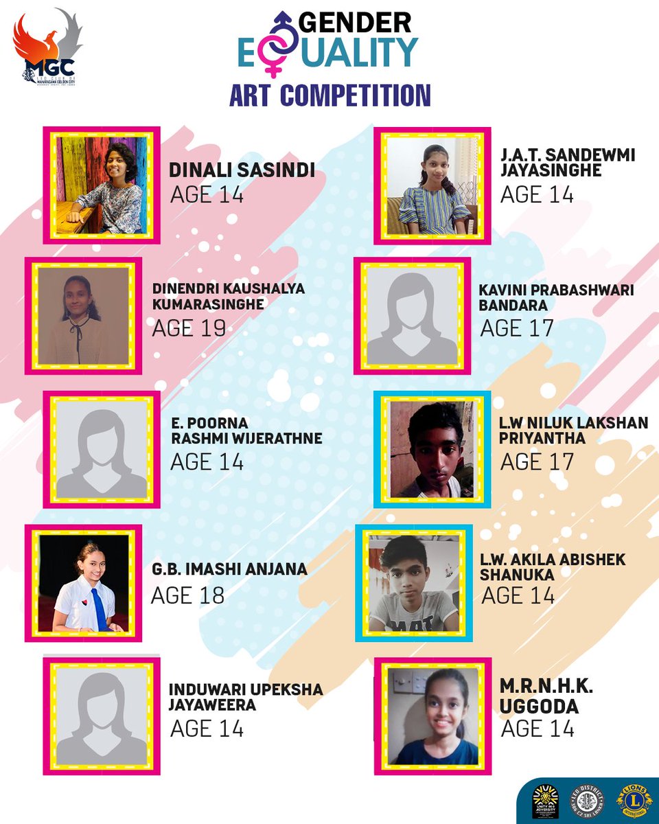 MGC_leos's tweet photo. Congratulations ! To the Top 20 artists of the “e⚥uality” – Gender Equality Art competition organized by the  Leo Club of Maharagama Golden City.

The winners of the competition will be announced on the club's social media pages. Keep in touch.

#MGCleos #306C2leos https://t.co/tgH4WSzANQ