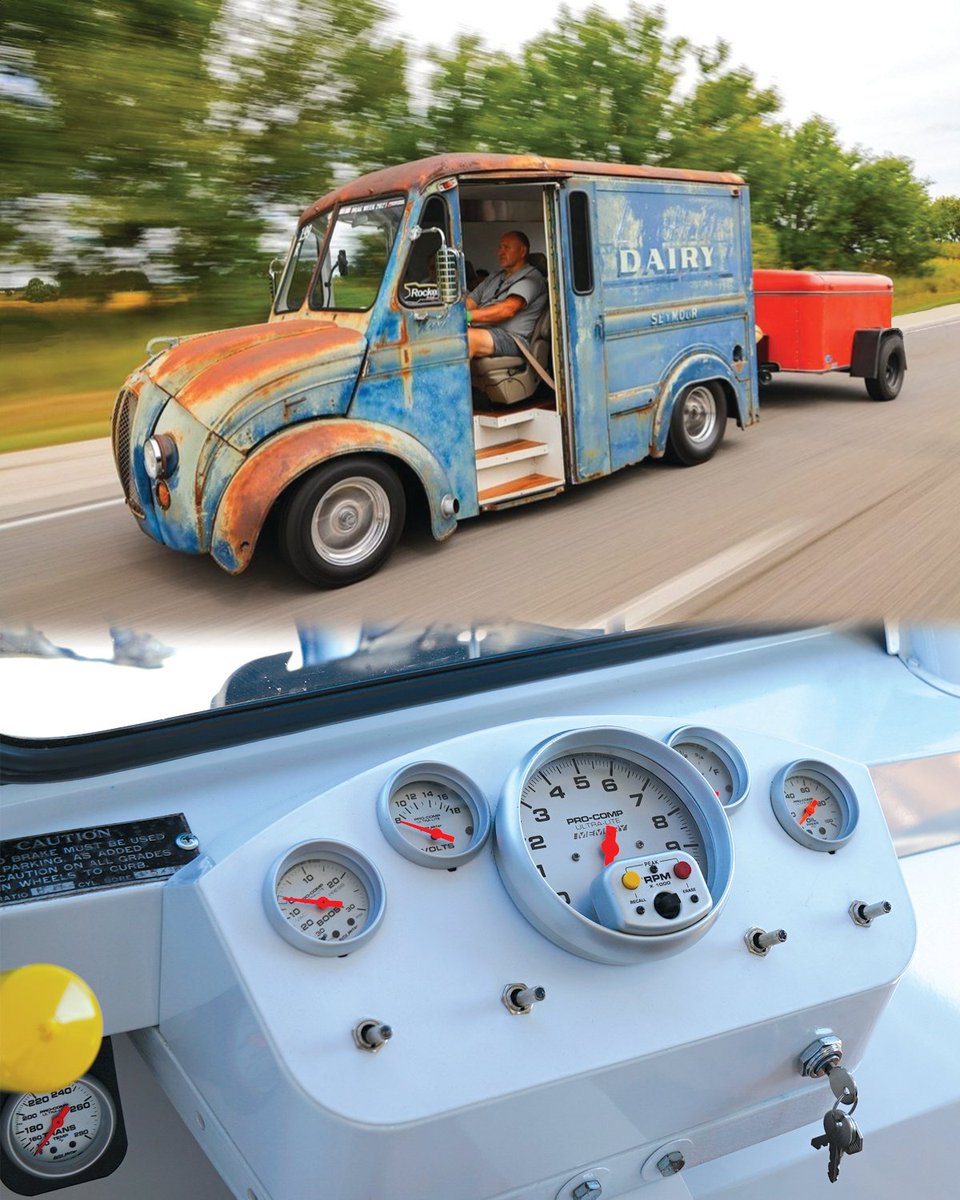 AutoMeter's tweet photo. This twin-turbo Divco Milk Truck was specifically built for #HOTRODDragWeek and it didn’t disappoint their fans🏁

Check out Mark C’s 1963 Divco milk truck story at https://t.co/P6N31ZL9Si

#autometer #hotrod #milktruck #gotmilk #twinturbo #dragrace  #classictruck #1963divco https://t.co/9jZHqOerKQ