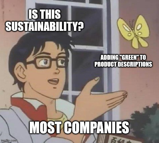 A young man asks Is this sustainable. Most companies reply 