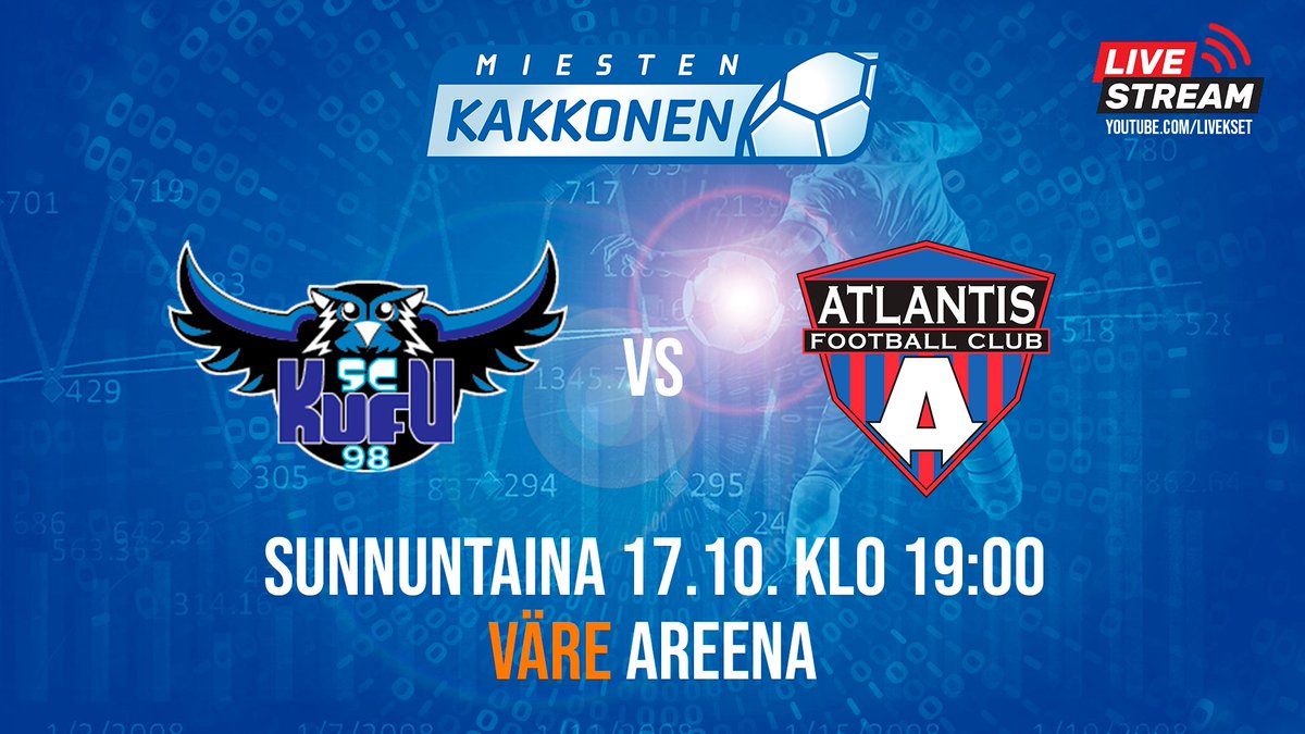 livekset's tweet photo. Sunnuntaina 17.10. kuvataan ja selostetaan! Sarjana @MiestenK ja pelinä @KuFu98 vs Atlantis FC. Ottelu alkaa klo 19:00.
Ottelun selostaa Bartavege!
https://t.co/Wic5fh8fZc
#Kakkonen #KuFu98 #atlantisfc #bartavege #jalkapallo #futis #kuopio https://t.co/C18v6Z0sjo
