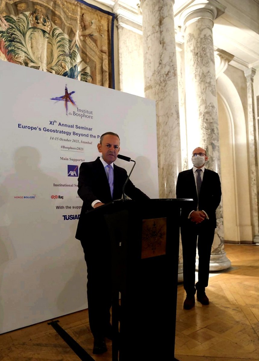BosphorusInst's tweet photo. Paris Bosphorus Institute's XIth Annual Istanbul Seminar, “Europe’s Geostrategy Beyond the Pandemic” inaugurated by President Bahadir @Kaleagasi during the Gala Dinner at Palais de France under the auspices of Ambassador @Herve_Magro #Bosphorus2021 https://t.co/YbcJkLLSn1