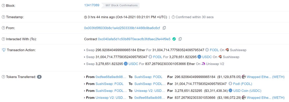 In the last three hour a single MEV bot landed has two $2m+ arbs, taking home almost all of one and ~30 ETH of another

etherscan.io/tx/0x3b5fc9f80…

etherscan.io/tx/0xb6ae673a7…