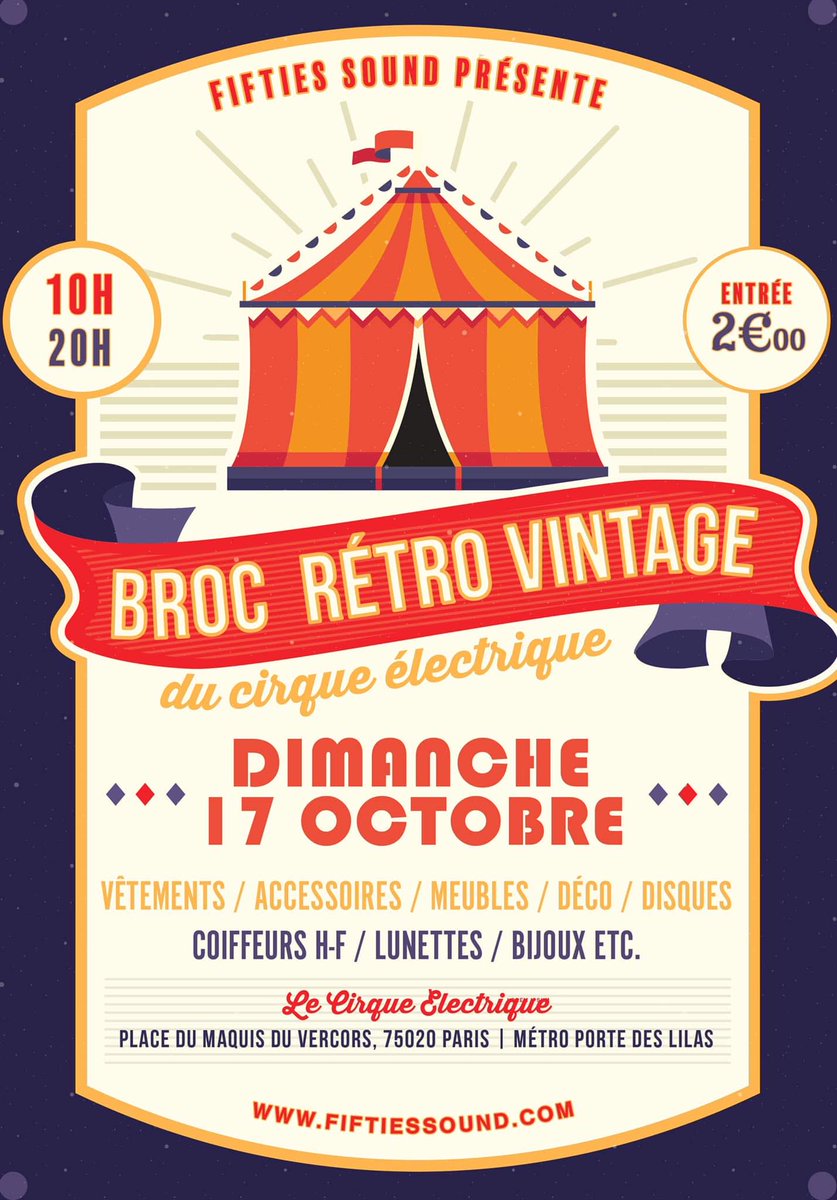 RDV ce dimanche 17 octobre sur le marché vintage au Cirque Electrique 10h-20h Place du Maquis du Vercors Paris métro Porte des Lilas #brocantevintage #retrovintage #retrovintagemarket #paris20 #sortiraparis #fiftiessound #vintage #vintagelovers #ChineràParis