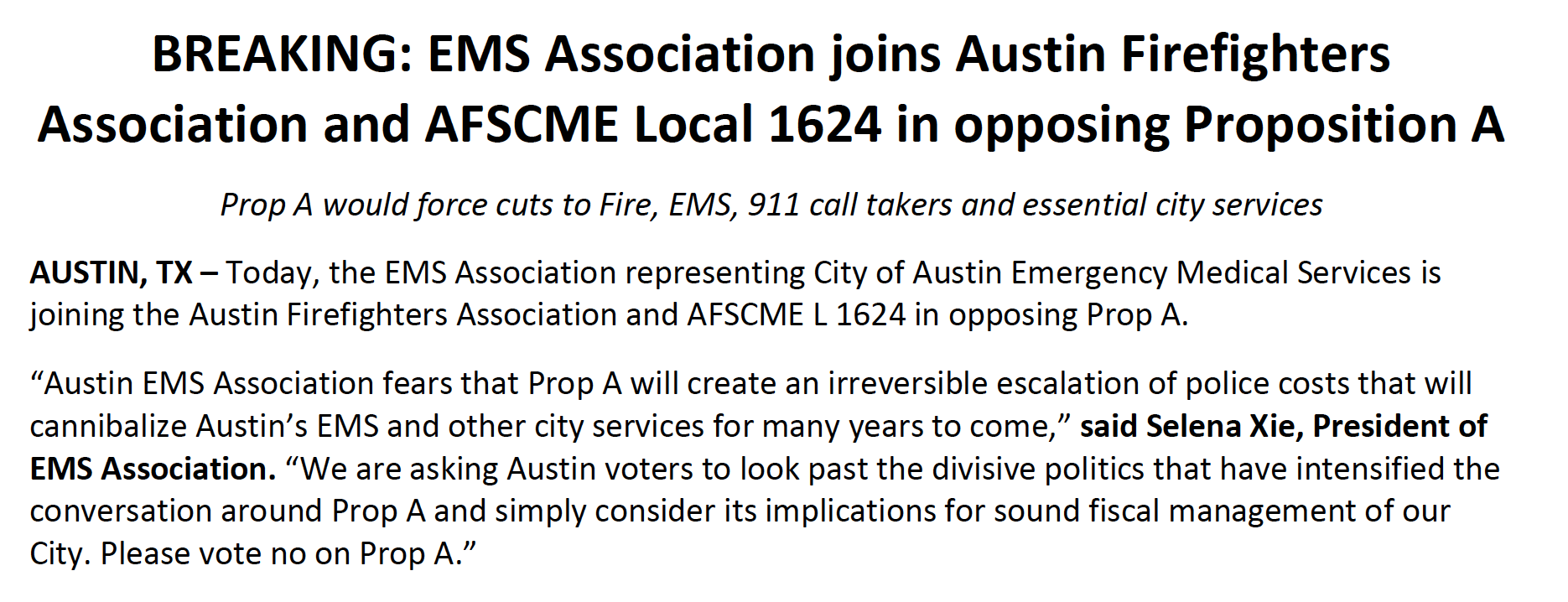 Austin Sanders New After Initially Staying Out Of The Prop A Fight Austinemsassoc Is Now Opposing The Ballot Measure Emsa Joins The Austin Firefighters Association In Opposing Prop A Meaning