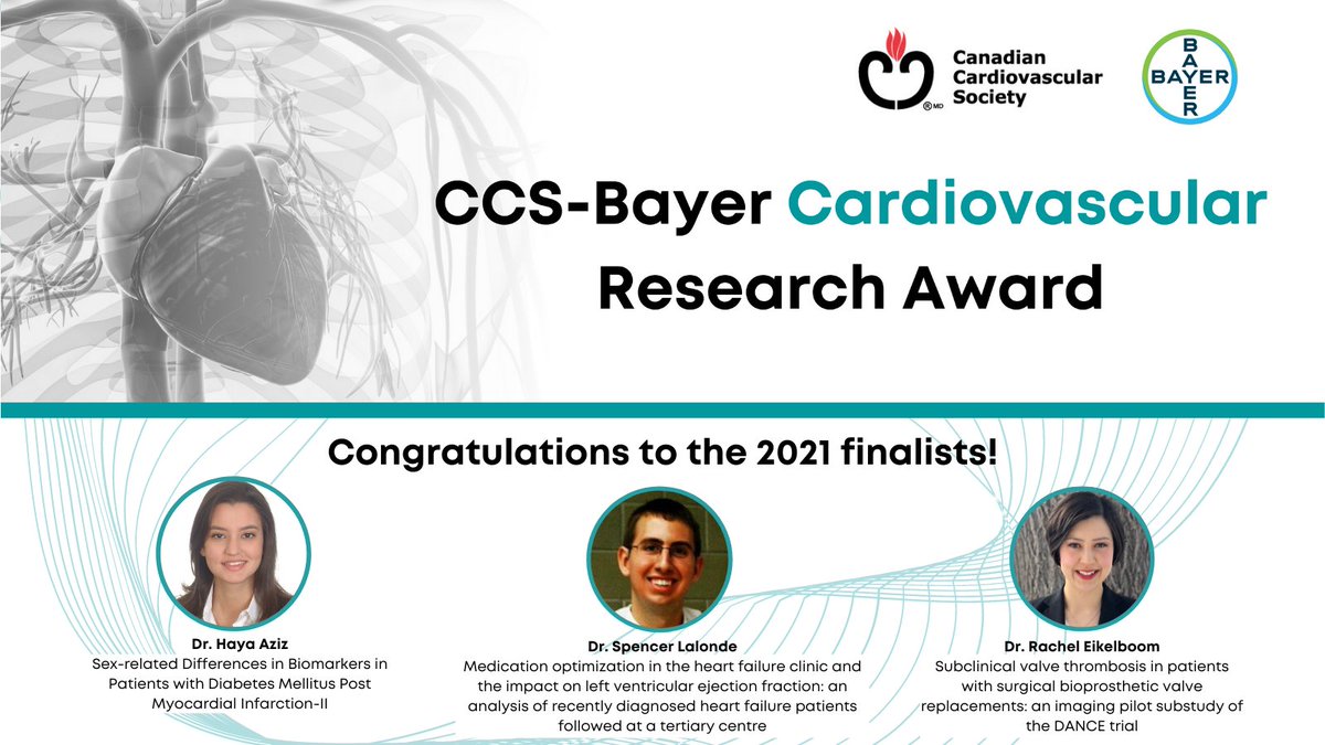 Congratulations to the finalists of the 2021 CCS-Bayer Cardiovascular Research Awards. Join us at #CCCongress to cheer them on as they compete for the available awards. Reserve your seat for this lively session on Friday, October 22 at 6:30 PM EDT: cdmcd.co/4dJ4Jq