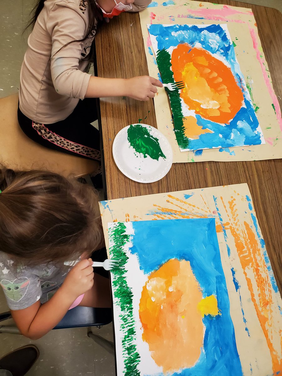 Mrs. Caruso-Pugliese's kinders are learning how to "paint" grass by using forks! Pretty Cool!