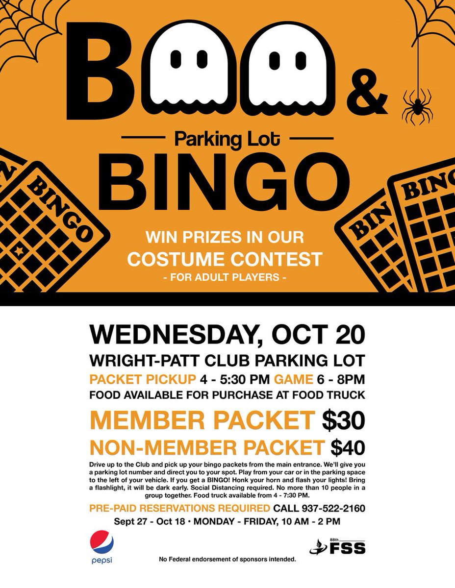 BOO! 👻

Did you get spooked? No? Okay... 😅

👉Well maybe you can get spooked at the Boo &amp; Parking Lot Bingo event on October 20 when you win BIG! 🤑

Pre-paid reservations required, 📞call 937-522-2160 to reserve your spot!