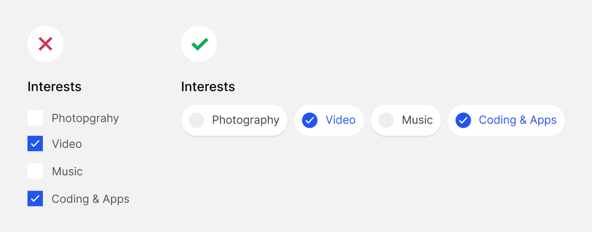 uxmovement's tweet photo. Say goodbye to checkboxes and radio buttons, and hello to Chips — a new and better way to select options on forms. https://t.co/yH8yXvUiBX
