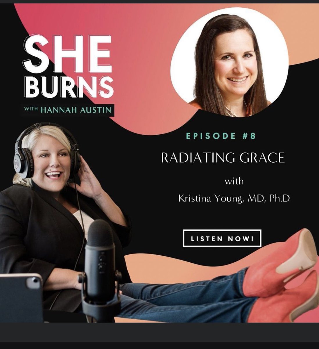In this episode of the She Burns Podcast with Hannah Austin, Dr. Kristina Young talks about the emotional burden of helping her patients, her support network, and how she’s using hard times as teaching opportunities with her children. #burnout 

Listen at sheshatters.com/podcast/