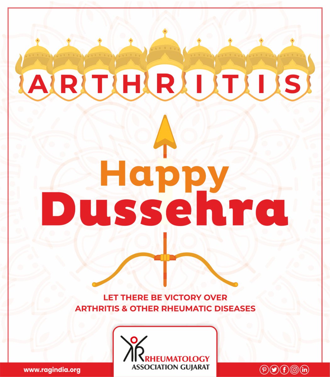 raggujarat's tweet photo. Rheumatology Association of Gujarat wishes you and your loved ones a very Happy Dussehra🏹! 

#Dussehra #Vijayadashami #RAG #Rheumatologist #Rheumatology #Fight #Arthritis #JointPain #jointhealth #ragindia https://t.co/3WcncfbAL2