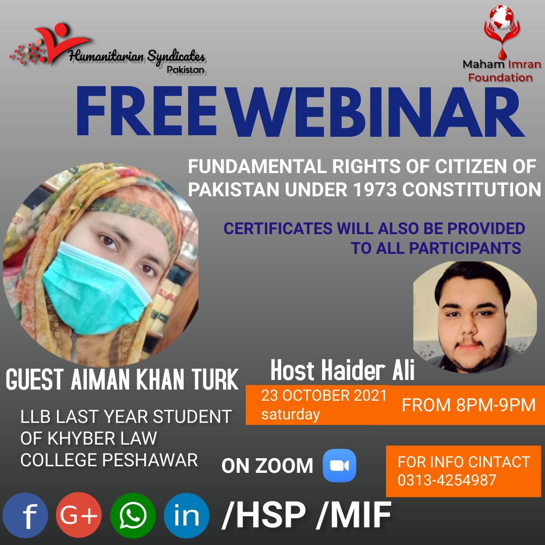HSyndicates's tweet photo. Assalam o Alaikum

🔜🔜🔜🔜🔜🔜🔜
*Humanitarian Syndicate Pakistan* is going to Conduct Webinar on *Fundamental Rights of Citizens of Pakistan Under 1973 Constitution*.

⚜️ The Constitution of the Islamic Republic of Pakistan guarantees fundamental rights. Articles concerning https://t.co/lgGBf9tBVj