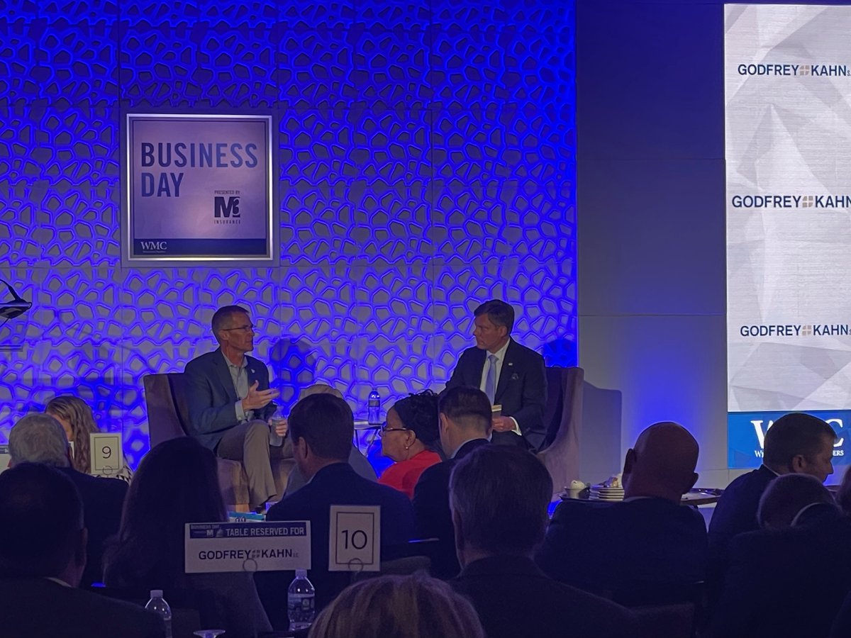 FairbanksMorse's tweet photo. FMD's CEO George Whittier took center stage as the featured speaker for today's WMC Business Day event. Thanks to Kurt Bauer for the great conversation and congratulations to the "Coolest Things Made in Wisconsin" winner! #FMD #missioncriticalperformance #madeinWI #manufacturing https://t.co/94t9YhqaRd