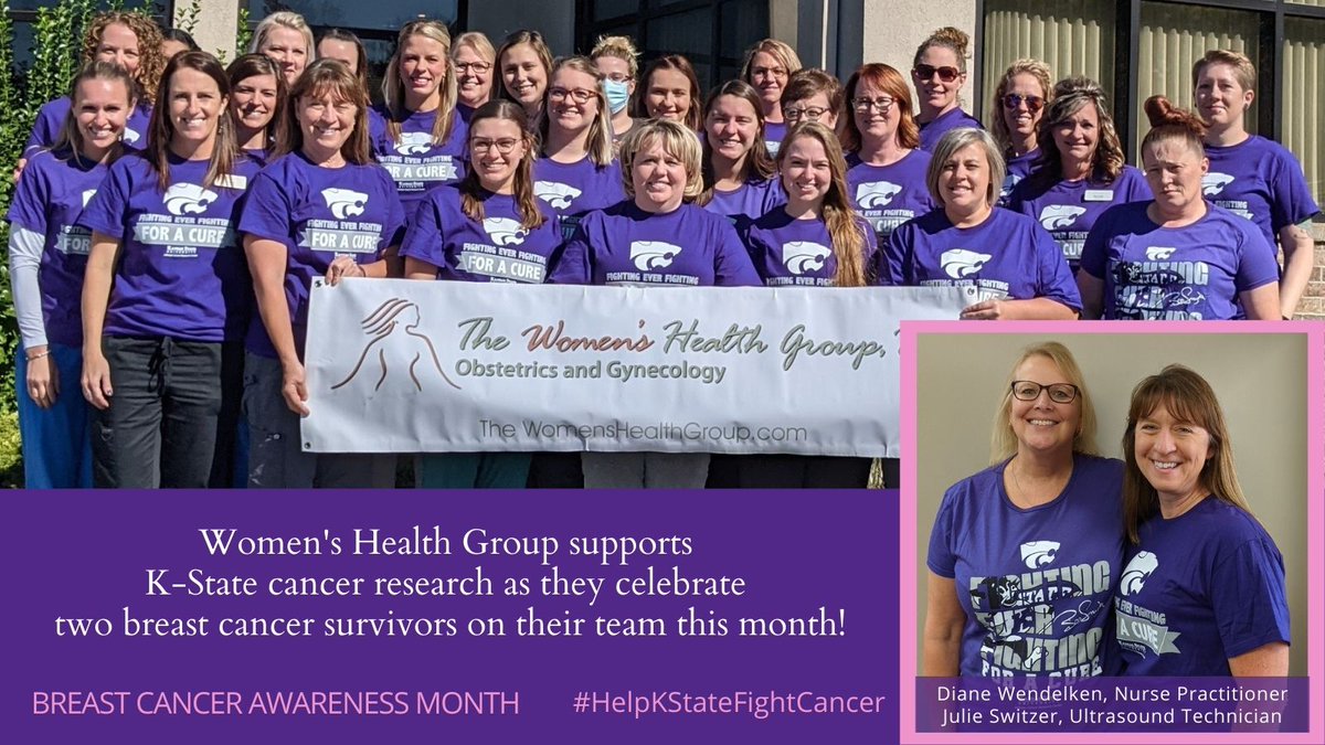 KStateCancerRes's tweet photo. Our thanks to Women's Health Group for all they do to help people and to #HelpKStateFightCancer! Get your shirt or hat for K-State's 8th Annual Fighting for a Cure Day Oct. 16! Info: https://t.co/i1QHTrx3FY https://t.co/kQJnyRg1nH