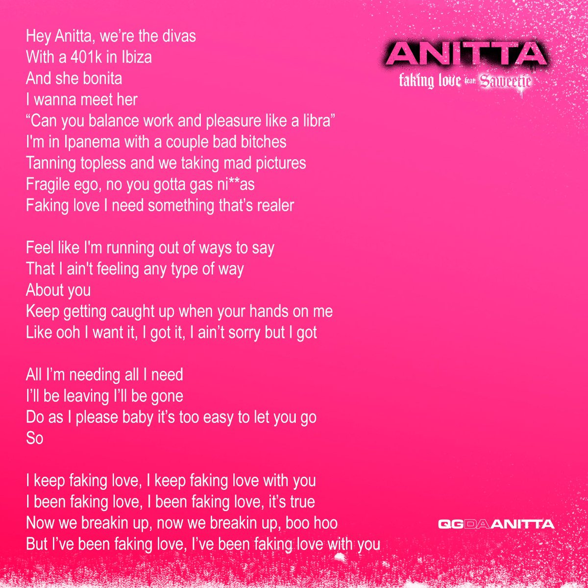 QG da Anitta on X: Confira a letra e a tradução de FAKINGLOVE   / X