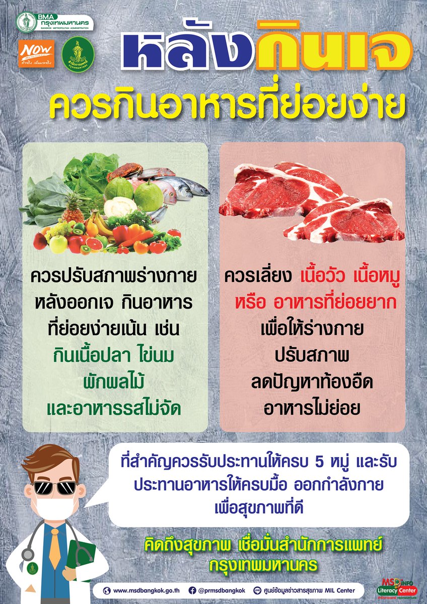 prmsdbangkok's tweet photo. หลังออกกินเจ ควรกินอย่างไร
#คิดถึงสุขภาพเชื่อมั่นสำนักการแพทย์กรุงเทพมหานคร
#FightCOVID19 MSD Moving Forward Together
#PRMSD #MSD #สำนักการแพทย์ #กรุงเทพมหานคร
#47thDigitalHealthOrganization https://t.co/SHlZm7TjA2