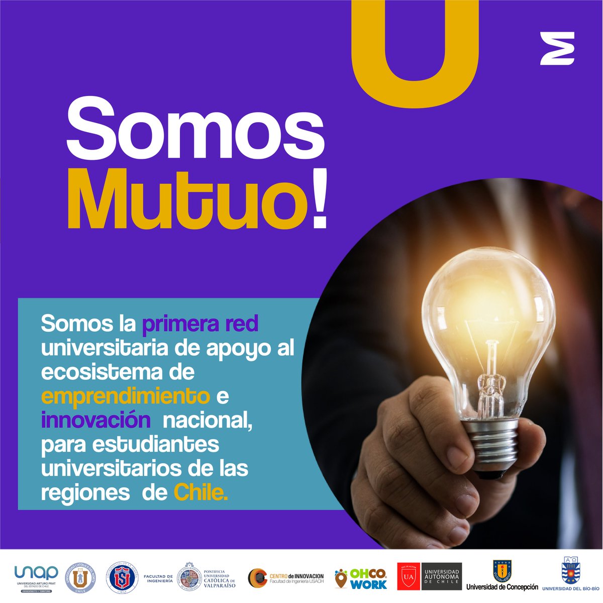 userena's tweet photo. 💡Comunidad emprendedora, tenemos una increíble noticia para ti 🤩

Nos unimos entre 9 universidades de todo #Chile para promover la vinculación de los ecosistemas de emprendimiento universitario y creamos #RedMutuo💡✨  

Te invitamos a nuestro gran lanzamiento! 

@Diveuls https://t.co/pYp1f5nQJp