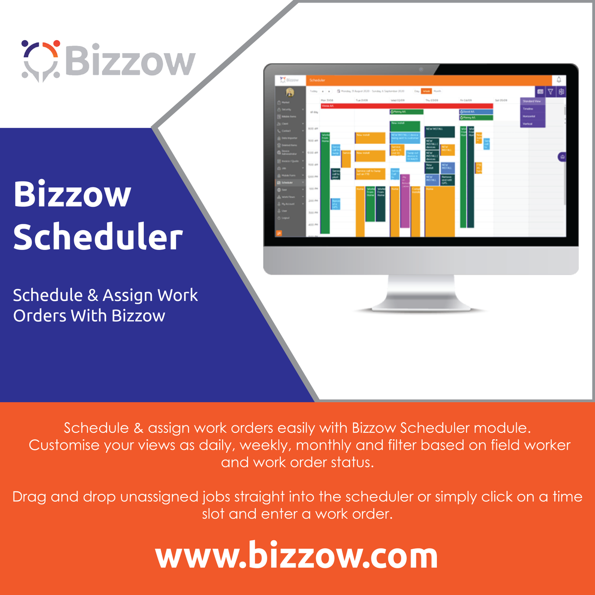 📅 Forget the outdated wall calendar, implement the Bizzow scheduler into your business!

Schedule &amp; assign worker orders quickly and efficiently with the Bizzow calendar and Gantt chart tool.

Get scheduling with Bizzow: buff.ly/3iYr6Hs