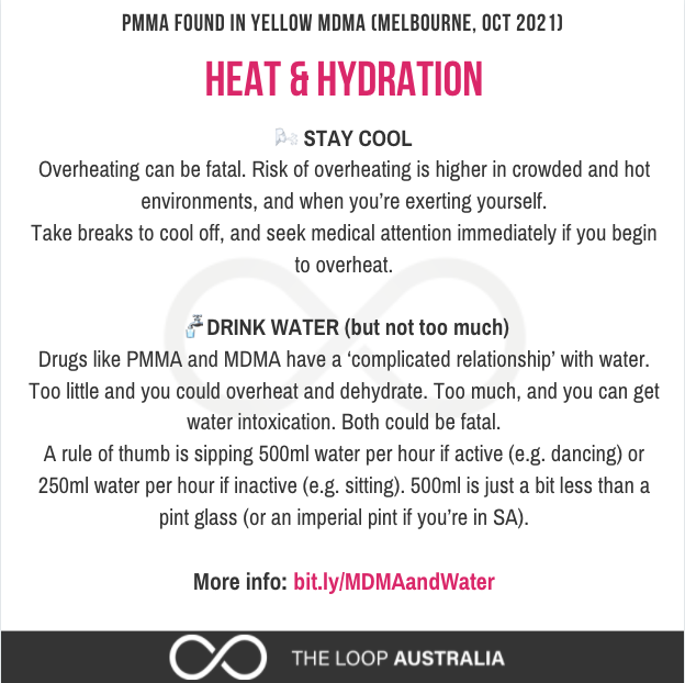 WeAreTheLoopAU's tweet image. 🚨@VicGovDH has issued a drug alert🚨
 
PMMA found in yellow MDMA crystals (📍Naarm/Melbourne)

See alert here: bit.ly/VicHealthPMMAA…