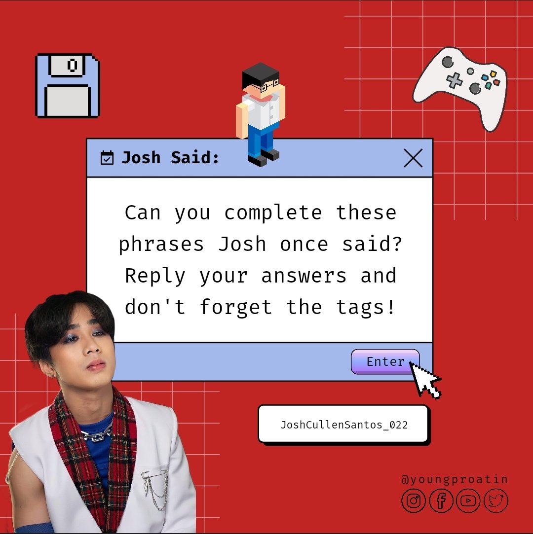 YoungPROAtin's tweet photo. D-7 Dipaphy Hartby 

Let us start @JoshCullen_s 's Birthday Countdown with an interactive activity!

Don't you see? Don't you see?
This is Ssob's legacy!
Join us as we go down the memory lane to reminisce Ssob's iconic lines!

@SB19Official #SB19
@JoshCullen_s https://t.co/hLXzj5Ipw4