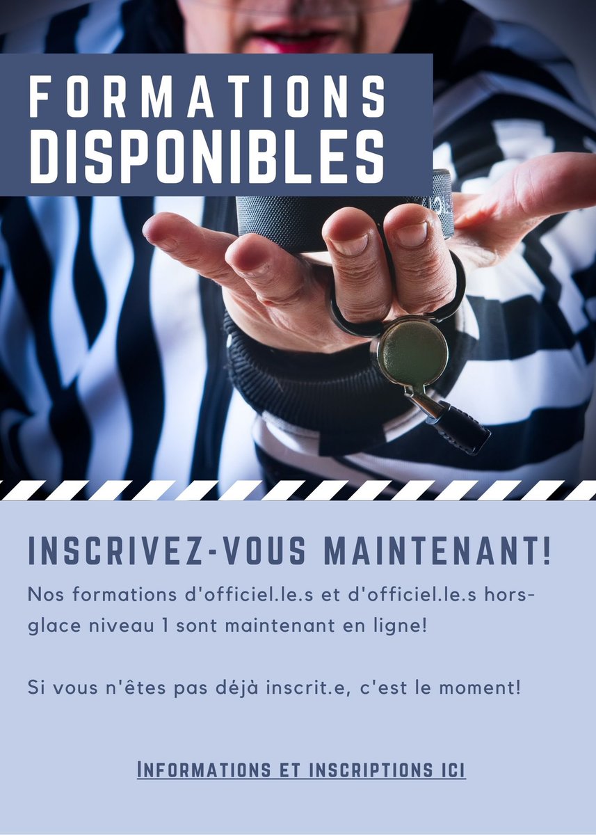 HockeyQuebec's tweet photo. Nos formations pour les officiel(le)s sur et hors glace (niveau 1) sont maintenant disponibles! Nouveauté cette année : les formations sont virtuelles et en ligne, vous permettant de les faire à votre rythme et selon vos disponibilités.

Détails > https://t.co/rPIGjpfZa0 https://t.co/EQnYh259oB