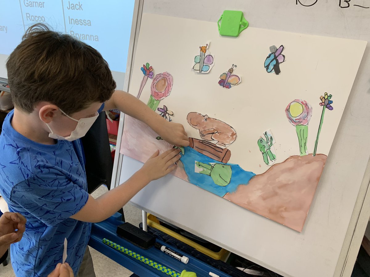 DLevitt11's tweet photo. After reading Leo Lionni’s “It’s Mine”, we talked about the author’s message and what we can learn from this book. Then we did some Interactive Writing and finally worked together to create this artwork! Amazing collaboration from these children! @24Kath @CZawatson #ProudtobeLB https://t.co/3bESbiN9Fl
