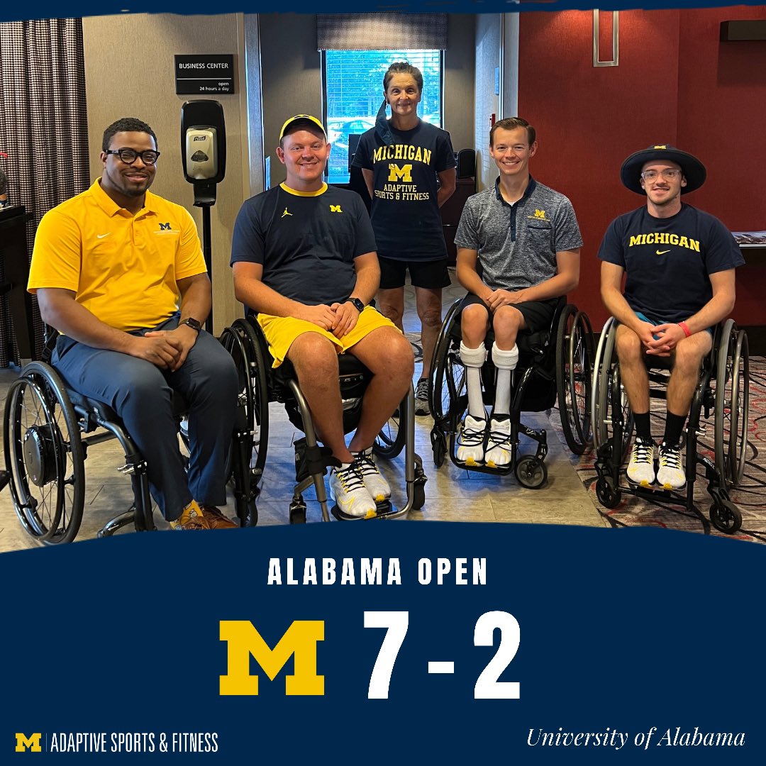 Another successful performance by the UM Wheelchair Tennis team at the Alabama Open hosted by @alabama_adapted!
Heslop took the championship titles in Division A singles and doubles, with Fritzie taking the championship title in Quad Open doubles. Overall team record of 7-2!
