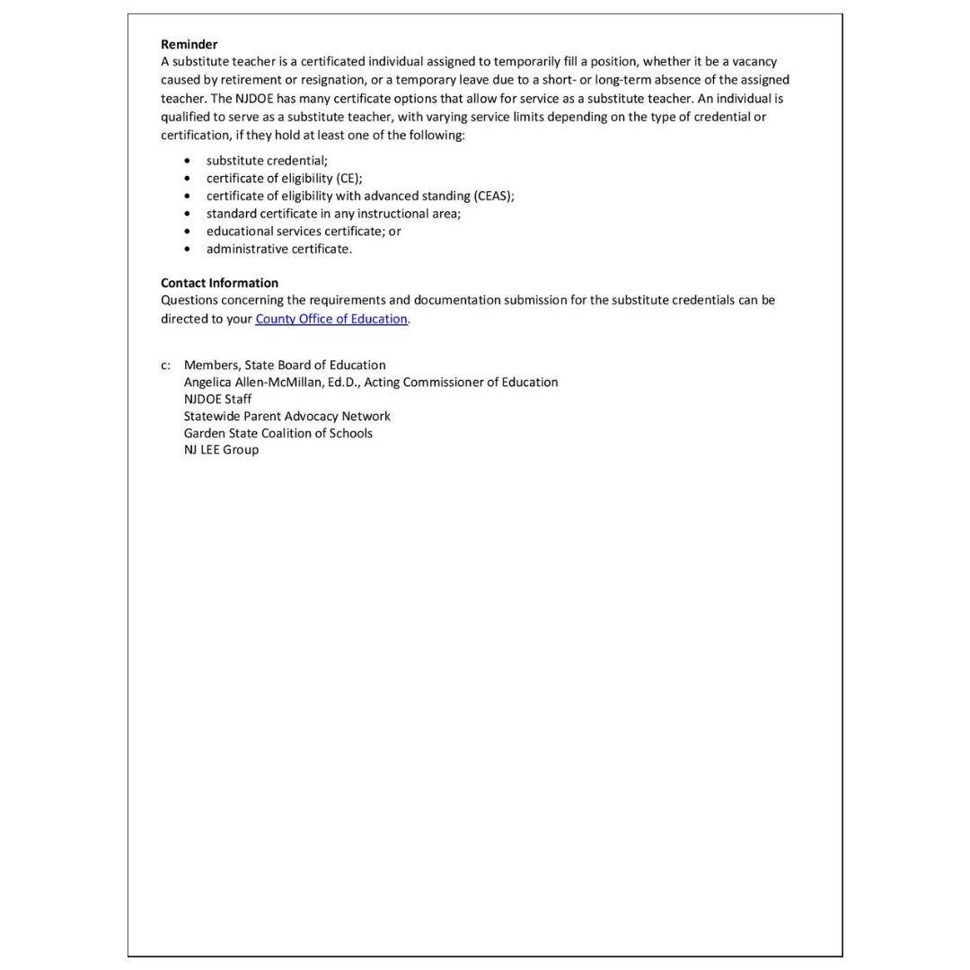AbseconSchools's tweet image. Calling all Future Substitutes! Attached you will find the new regulations for substituting distributed by NJDOE today; only 30 credits and 20 years of age.  Don't wait another second, come join our Absecon Team Today!