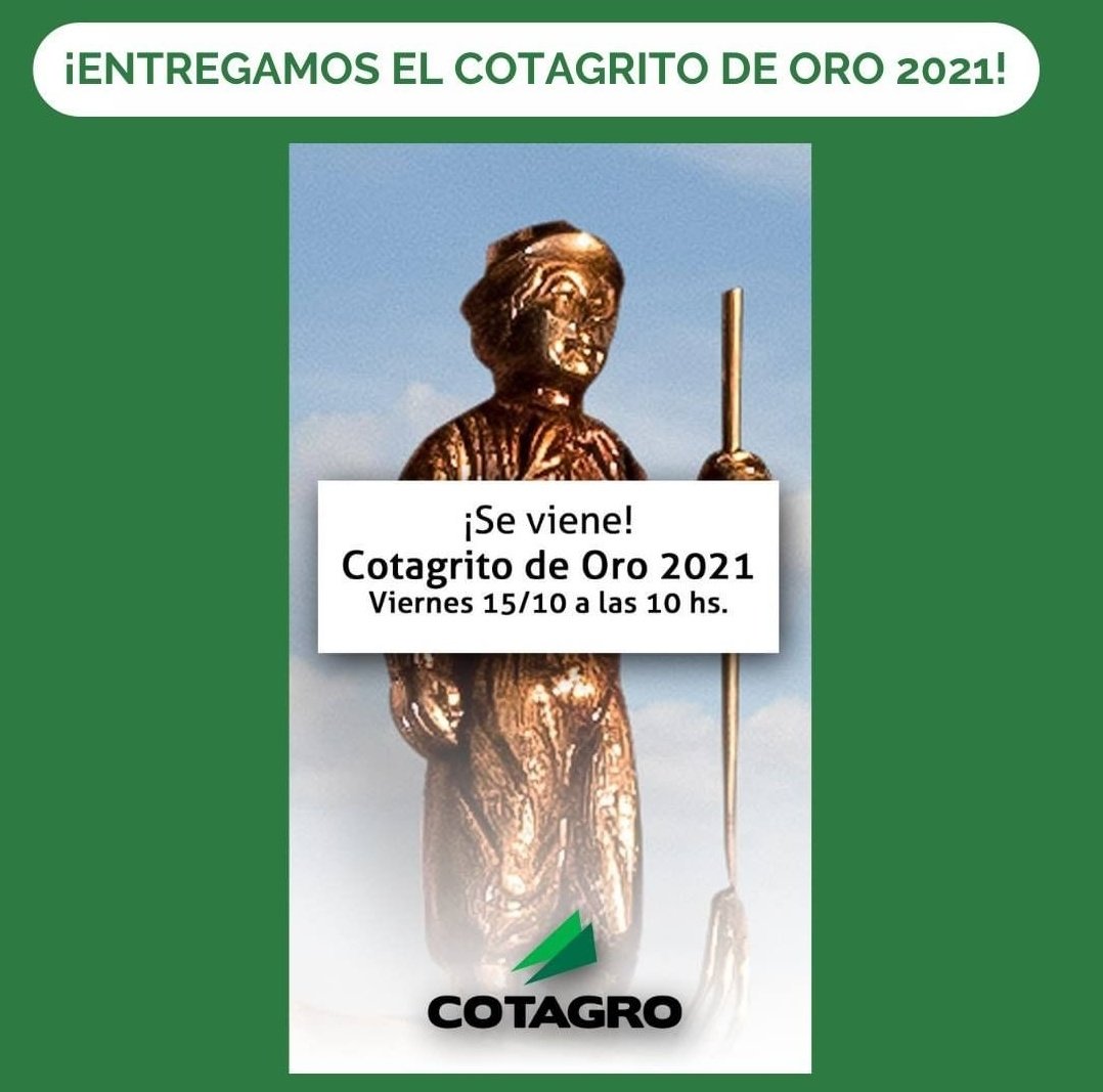jacmateobarra's tweet photo. ¡SE VIENE EL COTAGRITO DE ORO 2021!

Este viernes entregaremos el galardón, que premia la labor de personas o entidades que se destacan en la sociedad 🏅🙌🏻

📲 Vía streaming en redes de @CotagroAR (Facebook, Instagram, YouTube)

Dejanos tu pronóstico 👇🏼🧐 https://t.co/CAi6e9KPMY