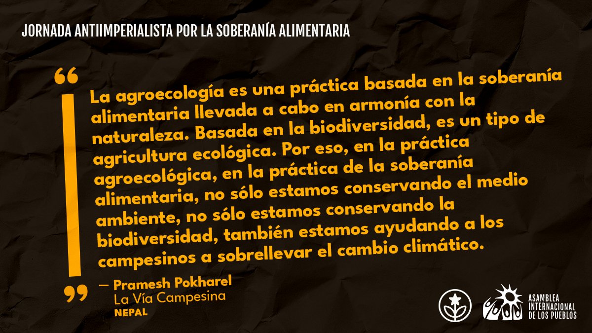 ✊👨‍🌾👩‍🌾🌾 || La #SoberaníaAlimentaria fomenta los ciclos productivos agroecológicos, respetando las diversidades climáticas y culturales de cada comunidad. @via_campesinaSP #NoHayFuturoSinSoberaníaAlimentaria Súmate a la lucha > @antiimperial_20