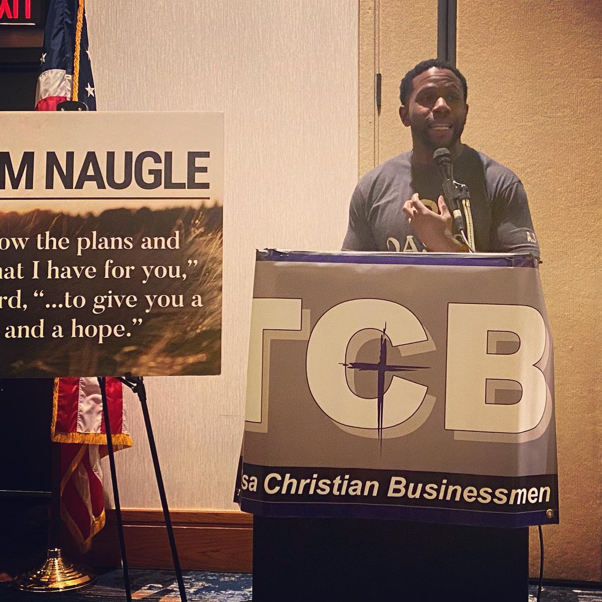 Aaron Johnson, founder of Oasis Fresh Market at our Tulsa Christian Businessmen-TCB &amp; (YBT) luncheon! The work he is doing in North Tulsa is so important &amp; that is why we decided to donate $1,000 to the Oasis Project! Please be sure to shop there for your weekly groceries!
