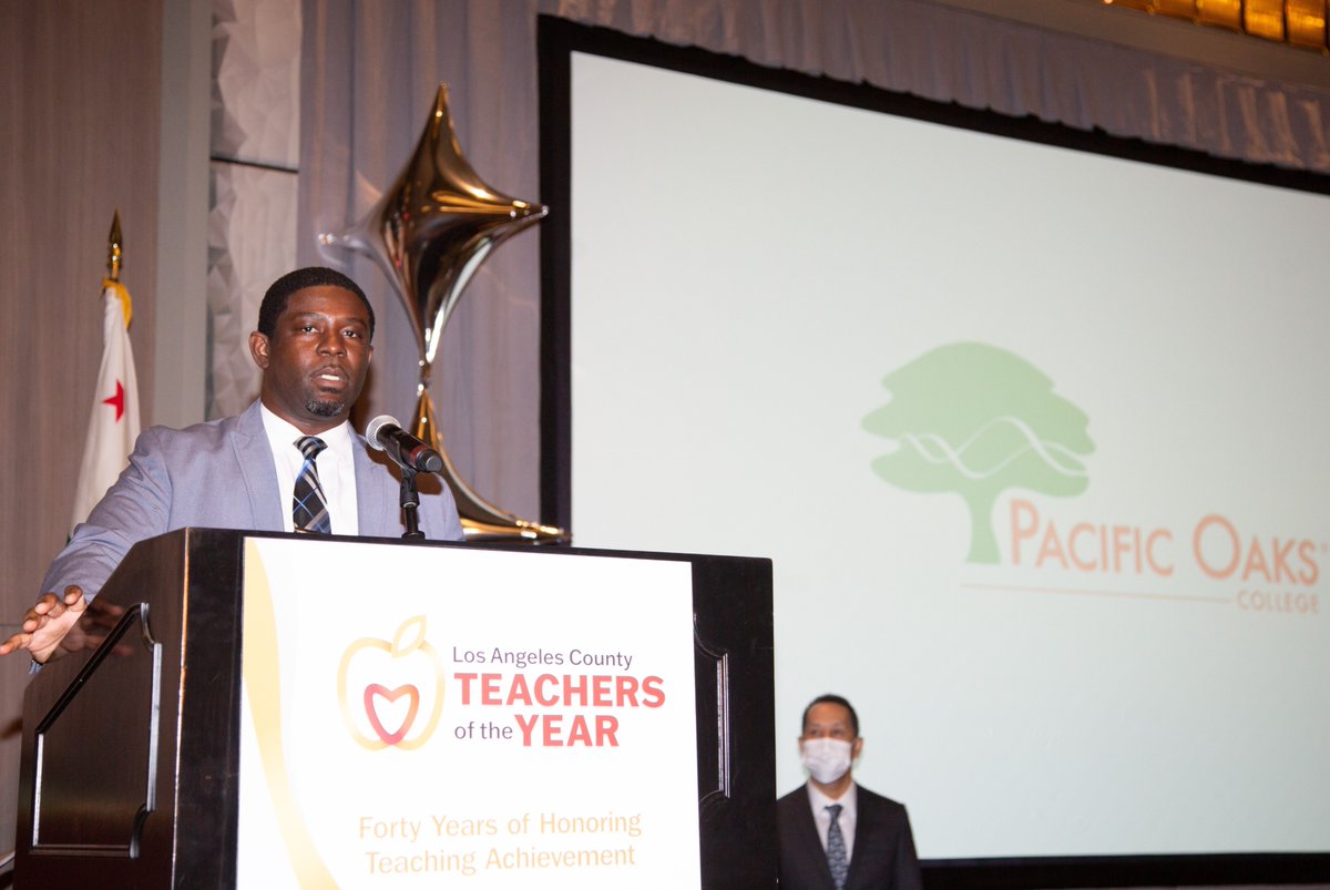 pacificoaks's tweet photo. Recently, our very own Jerell B. Hill, Ed.D., and @PacificOaksPrez announced that @LosAngelesCOE Teacher of the Year winners will receive a full scholarship to our Journeys in Justice program, and the chance to earn a scholarship for a master’s degree at Pacific Oak. https://t.co/vN7rbOxSSs