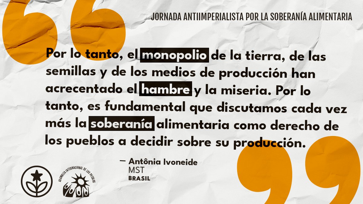 ✊👨‍🌾🌾 #SoberaníaAlimentaria es una filosofía de vida. Define los principios sobre cuales nos organizamos y coexistimos con la Madre Tierra. Es una celebración de la vida y de la diversidad que nos rodea. #NoHayFuturoSinSoberaníaAlimentaria Súmate a la lucha > @antiimperial_20