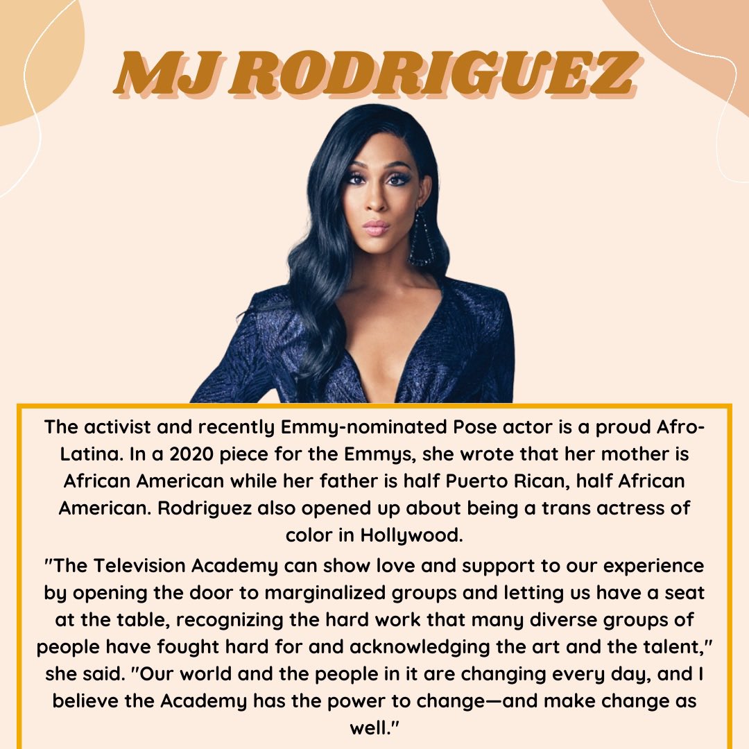 TandemEd's tweet image. Today we want to highlight MJ Rodriquez, an activist and Emmy nominated actress!

#pose #afrolatinx #afrolatina #latinxheritagemonth