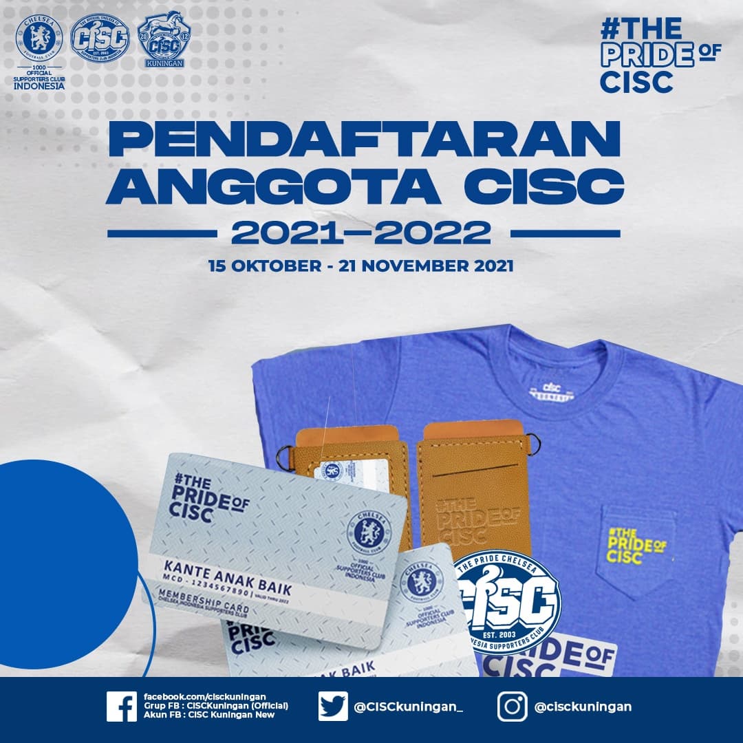 CISCkuningan_'s tweet photo. PENDAFTARAN ANGGOTA CISC TAHUN 2021-2022 RESMI DIBUKA !!!
Mulai tanggal 15 Oktober - 21 November 2021
#ThisIsCISC #ChelseaIndo #ThePrideOfCISC #CISCKuningan #CISCKNG #CISCMembership2021 https://t.co/LgbtIAARhM