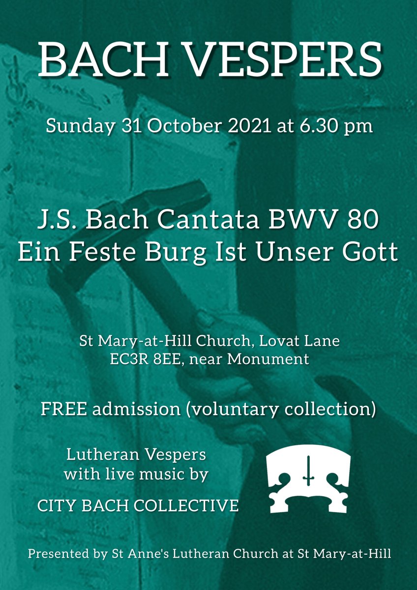 A Mighty Fortress calls for a mighty cantata! Written for Reformation Day, BWV80 is one of Bach's truly monumental works.

Bach Vespers is on Sunday 31st October, 6:30pm, at <a href="/maryathill/">St Mary-at-Hill Church</a> EC3R 8EE