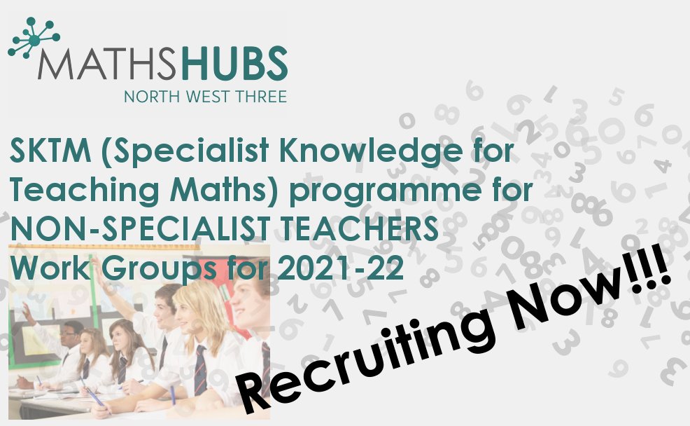 NWmathshub3's tweet photo. .
FREE high quality maths CPD!!!
SKTM (Specialist Knowledge for Teaching Maths) programme for NON-SPECIALIST TEACHERS
Details and sign-up here https://t.co/XQbAtdZlD1 https://t.co/FV1Yc7N8DS
