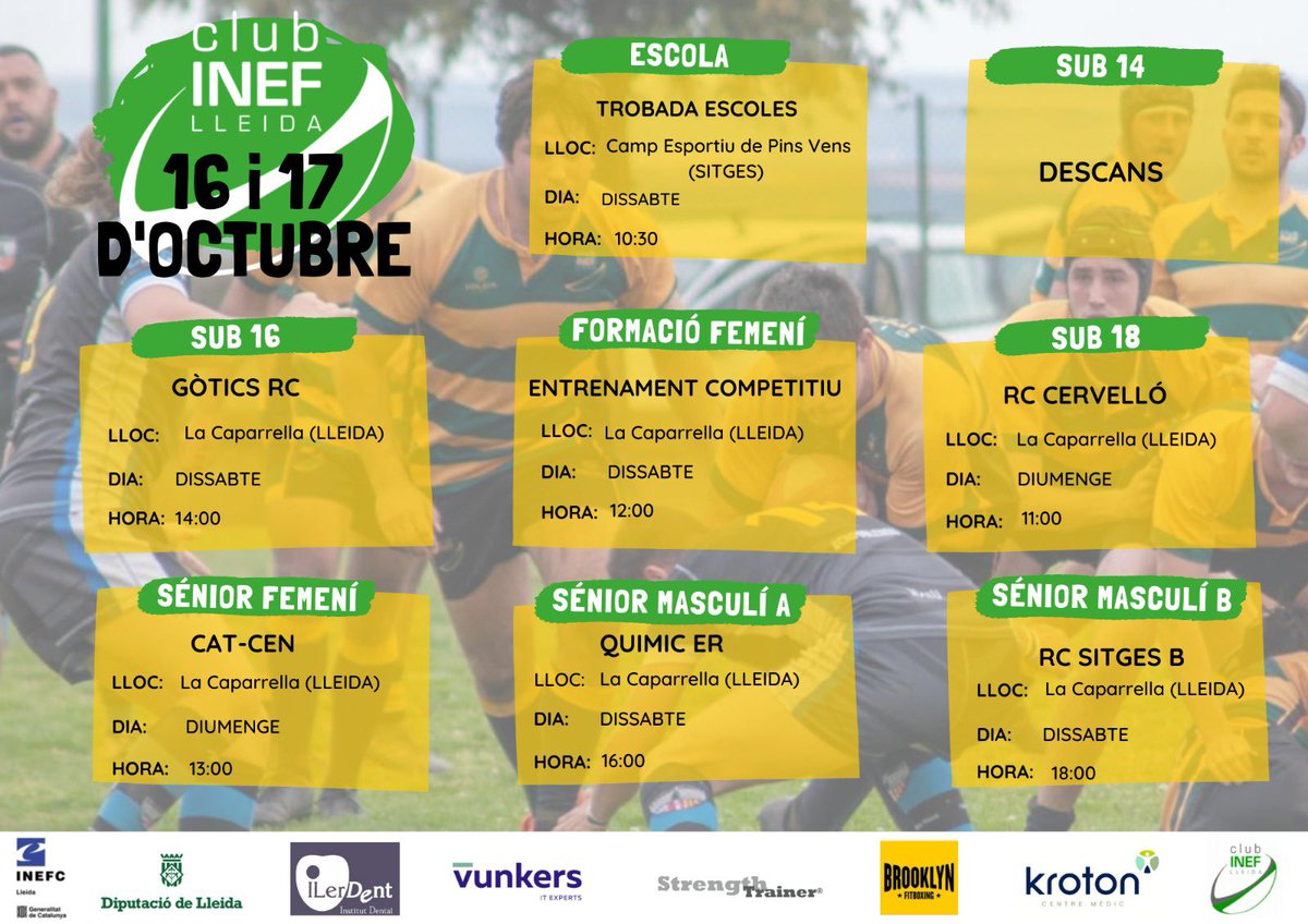 InefLleidaRugby's tweet image. Arriba el cap de setmana i amb ell, dos dies  carregats de partits que podeu gaudir al nostre camp! Us esperem !!